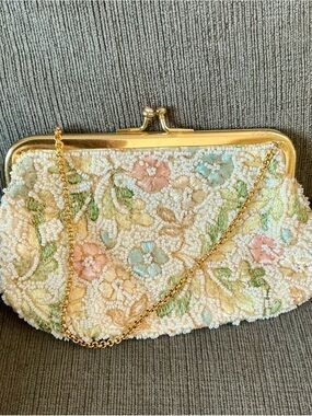 Jolles Original Seed Beaded Clutch Purse Floral Designer Beaded Clutch Purse